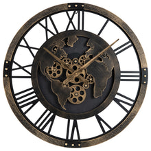 27" Gear Clock with World Map | Non-Ticking Decorative Metal Clock with Moving Gears - product view 2