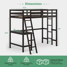 Twin Size Loft Bed with Desk, Solid Wood Loft Bed with 2 Ladders & Full Length Guardrail - product view 4
