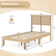 Queen/Full/Twin Size Bed Frames with Rattan Headboard, Boho Solid Wood Platform Bed with Wooden Slats - product view 2