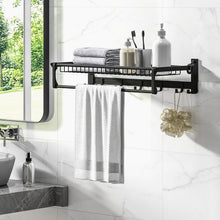 Foldable Towel Rack for Bathroom, Wall Mounted Towel Holder Organizer w/ 1 Basket, 1 Towel Bar & 5 Sliding - product view 2