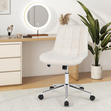 Armless Office Chair, Modern Faux Fur White Vanity Chair with Wheels & Adjustable Height - product view 2