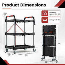 3-Tier Folding Utility Cart w/Swivel Wheels | Tool-Free Assembly - product view 2