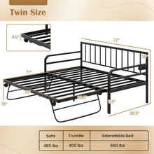 Twin Daybed with Trundle, Twin Bed Frame with Charging Station & LED Lights, Metal Trundle Bed Twin w/Steel - product view 2