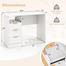 White Desk with Drawers, Modern Home Office Desk Writing Study Desk with Charging Station - product view 3