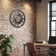 27" Gear Clock with World Map | Non-Ticking Decorative Metal Clock with Moving Gears - product view 3