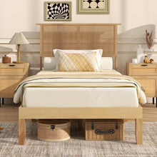Queen/Full/Twin Size Bed Frames with Rattan Headboard, Boho Solid Wood Platform Bed with Wooden Slats - product view 3