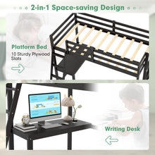 Twin Size Loft Bed with Desk, Solid Wood Loft Bed with 2 Ladders & Full Length Guardrail - product view 5