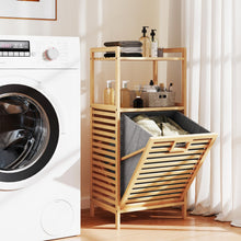 Tilt Out Laundry Hamper Bamboo Laundry Storage Cabinet with 2-Tier Storage Shelves - product view 3