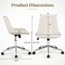 Armless Office Chair, Modern Faux Fur White Vanity Chair with Wheels & Adjustable Height - product view 3