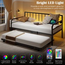 Twin Daybed with Trundle, Twin Bed Frame with Charging Station & LED Lights, Metal Trundle Bed Twin w/Steel - product view 3