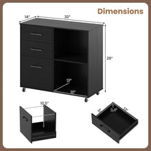 3-Drawer Mobile File Cabinet with Open Storage Shelves - product view 3