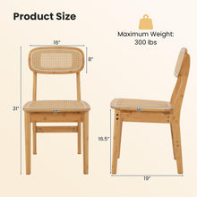 Rattan Dining Chairs Set of 2, Boho Cane Kitchen Chairs, Max Load 300 Lbs - product view 3