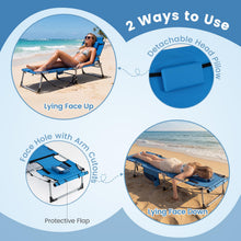 Tanning Chair with Face Arm Holes w/4-Level Backrest & Head Pillow for Pool Beach - product view 5