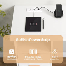 White Desk with Drawers, Modern Home Office Desk Writing Study Desk with Charging Station - product view 4