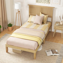 Queen/Full/Twin Size Bed Frames with Rattan Headboard, Boho Solid Wood Platform Bed with Wooden Slats - product view 4