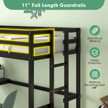Twin Size Loft Bed with Desk, Solid Wood Loft Bed with 2 Ladders & Full Length Guardrail - product view 6