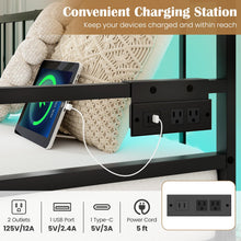 Twin Daybed with Trundle, Twin Bed Frame with Charging Station & LED Lights, Metal Trundle Bed Twin w/Steel - product view 4