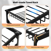 Foldable Towel Rack for Bathroom, Wall Mounted Towel Holder Organizer w/ 1 Basket, 1 Towel Bar & 5 Sliding - product view 4