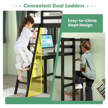 Twin Size Loft Bed with Desk, Solid Wood Loft Bed with 2 Ladders & Full Length Guardrail - product view 7