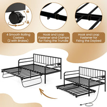 Twin Daybed with Trundle, Twin Bed Frame with Charging Station & LED Lights, Metal Trundle Bed Twin w/Steel - product view 5