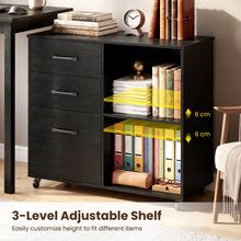 3-Drawer Mobile File Cabinet with Open Storage Shelves - product view 5