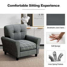 Modern Mid-Century Accent Chair - Linen Living Room Chair with Tufted Back, Grey - product view 6