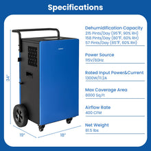 215 Pints Commercial Dehumidifier w/Drain Hose, Industrial Heavy Duty Dehumidifier w/ 24H Timer - product view 4
