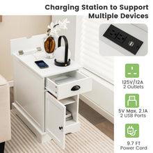 End Table with Charging Station Set of 2, Flip Top Side Table with USB Ports and Outlets, White - product view 5