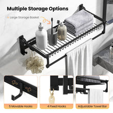 Foldable Towel Rack for Bathroom, Wall Mounted Towel Holder Organizer w/ 1 Basket, 1 Towel Bar & 5 Sliding - product view 6