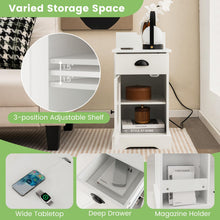 End Table with Charging Station Set of 2, Flip Top Side Table with USB Ports and Outlets, White - product view 6