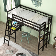 Twin Size Loft Bed with Desk, Solid Wood Loft Bed with 2 Ladders & Full Length Guardrail - product view 8