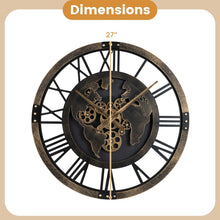 27" Gear Clock with World Map | Non-Ticking Decorative Metal Clock with Moving Gears - product view 6
