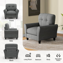 Modern Mid-Century Accent Chair - Linen Living Room Chair with Tufted Back, Grey - product view 7