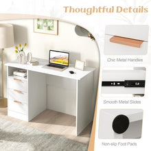 White Desk with Drawers, Modern Home Office Desk Writing Study Desk with Charging Station - product view 6