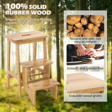 Folding 3 Tier Step Ladder, Multipurpose 3-in-1 Wood Step Stool with Anti-Slip (Natural) - product view 6