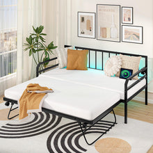 Twin Daybed with Trundle, Twin Bed Frame with Charging Station & LED Lights, Metal Trundle Bed Twin w/Steel - product view 6