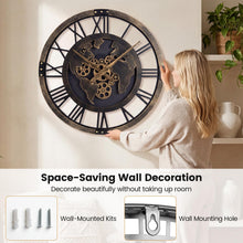 27" Gear Clock with World Map | Non-Ticking Decorative Metal Clock with Moving Gears - product view 7