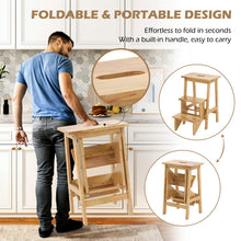 Folding 3 Tier Step Ladder, Multipurpose 3-in-1 Wood Step Stool with Anti-Slip (Natural) - product view 7