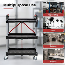 3-Tier Folding Utility Cart w/Swivel Wheels | Tool-Free Assembly - product view 8
