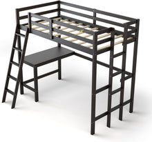 Twin Size Loft Bed with Desk, Solid Wood Loft Bed with 2 Ladders & Full Length Guardrail - product view 2