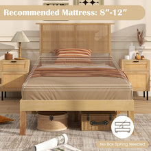 Queen/Full/Twin Size Bed Frames with Rattan Headboard, Boho Solid Wood Platform Bed with Wooden Slats - product view 8
