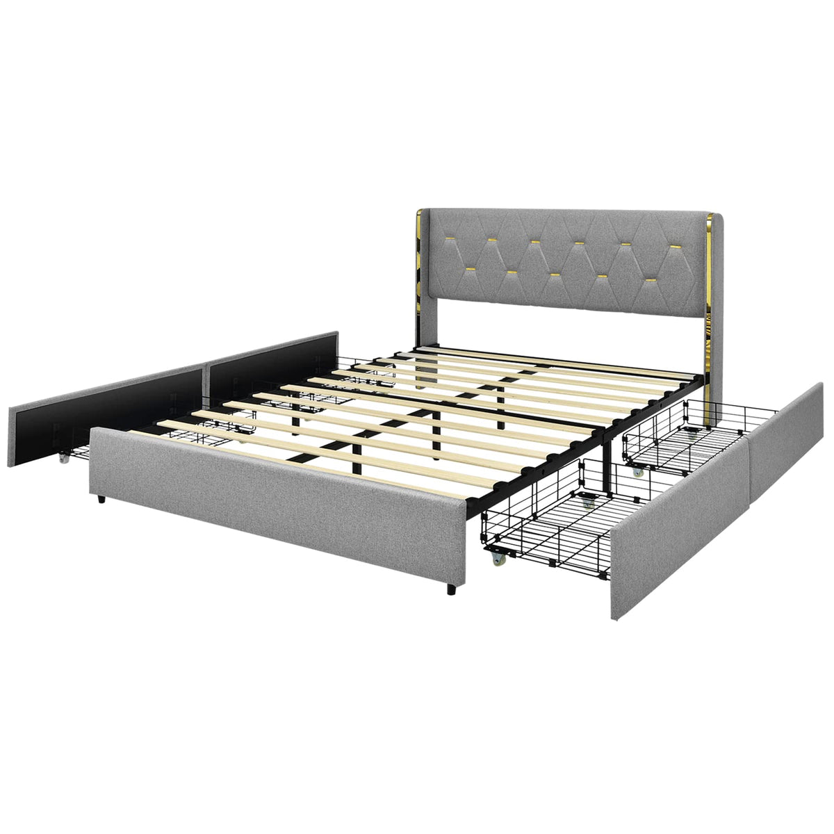 Queen/Full Size Upholstered Bed Frame with 4 Drawers - product view 1