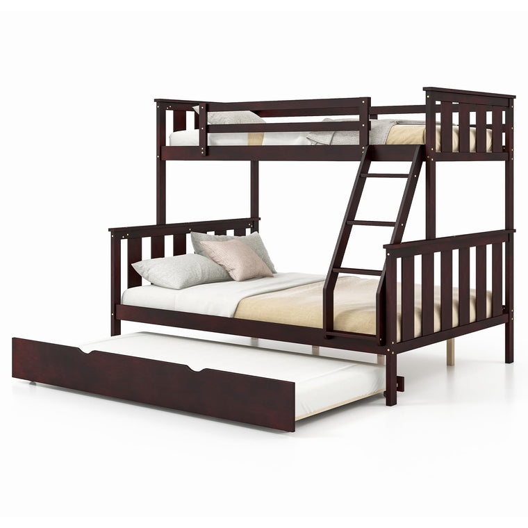 Twin Over Full Bunk Bed with Trundle, Reversible Ladder & Safety Guardrails - product view 1