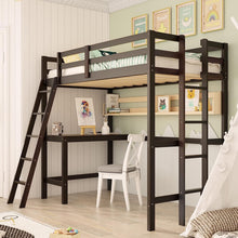 Twin Size Loft Bed with Desk, Solid Wood Loft Bed with 2 Ladders & Full Length Guardrail - product view 1