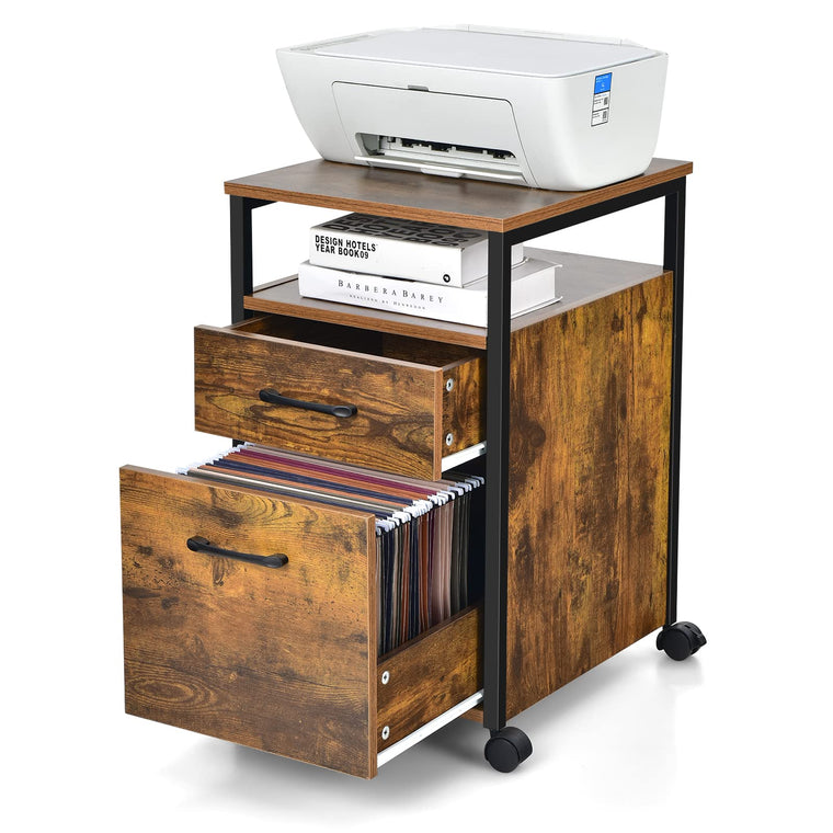 2-Drawer Rolling File Cabinet, Under Desk File Cabinet Printer Stand on Wheels, Rustic Brown - product view 1