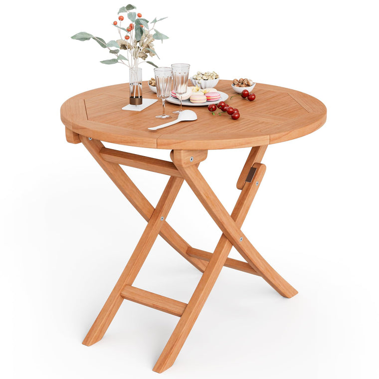 31.5” Outdoor Folding Table, Patio Solid Teak Dining Table with Natural Appearance, Space-Saving Design - product view 1
