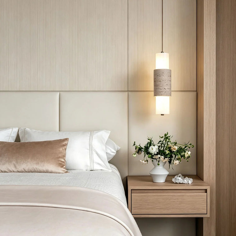 Modern LED Pendant Lights Travertine and Wood Bedside Ceiling Light - product view 1