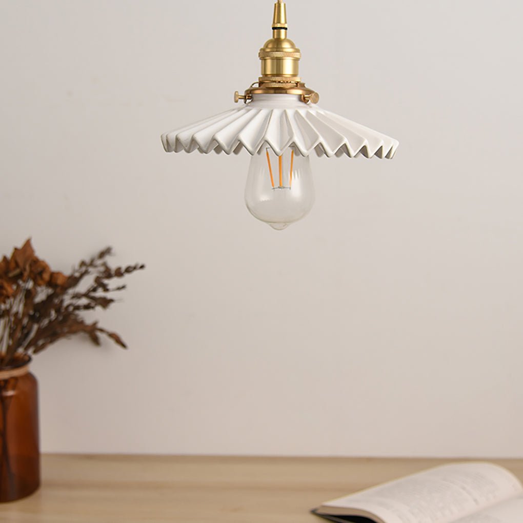 Nordic Vintage Ceramic Pleated Design Brass LED Pendant Lighting for Bedside Dining-table - product view 1