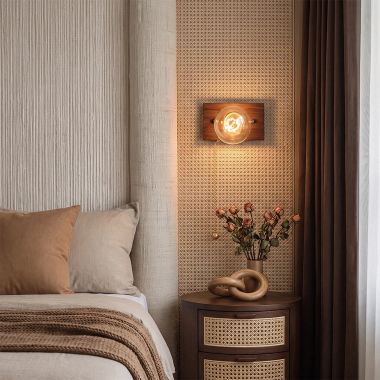Retro Bedside Wall Light Mid-Century Modern Walnut and Brass Light - product view 1