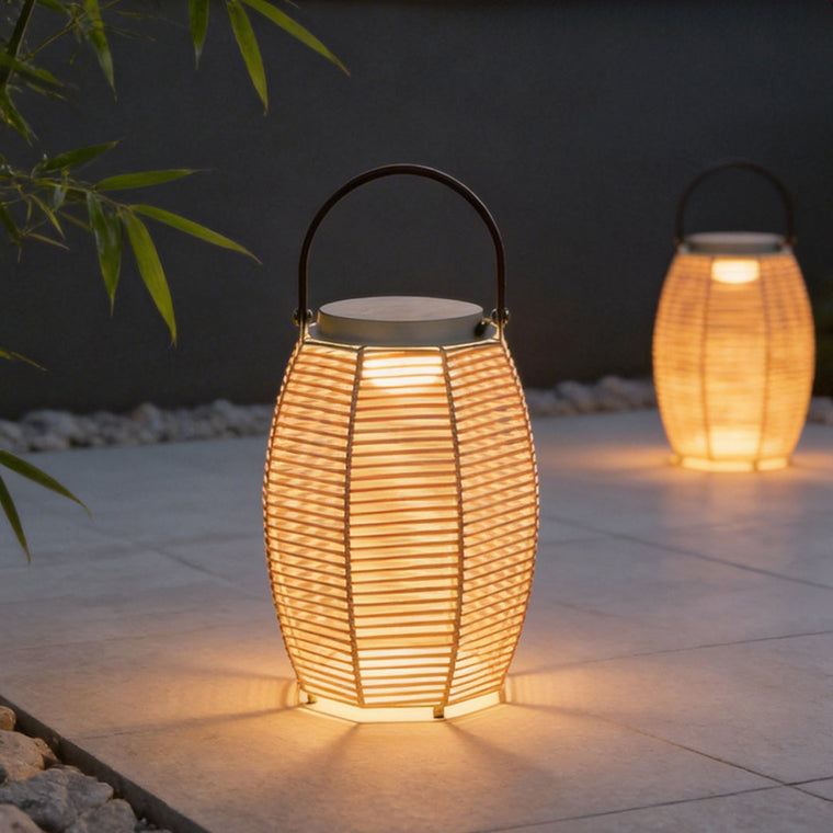 Woven Rattan Lanterns Portable LED Waterproof Solar Outdoor Light - product view 1